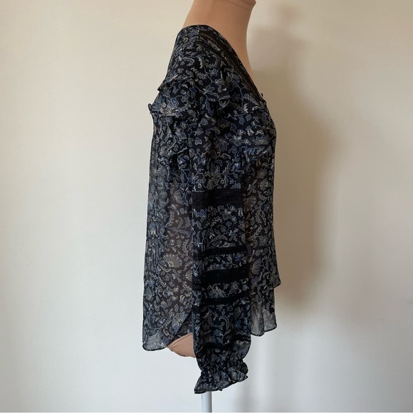 Veronica Beard Penny Floral-Print Black Multi Silk-Chiffon Habotai Blouse EUC 0 - Picture 7 of 12